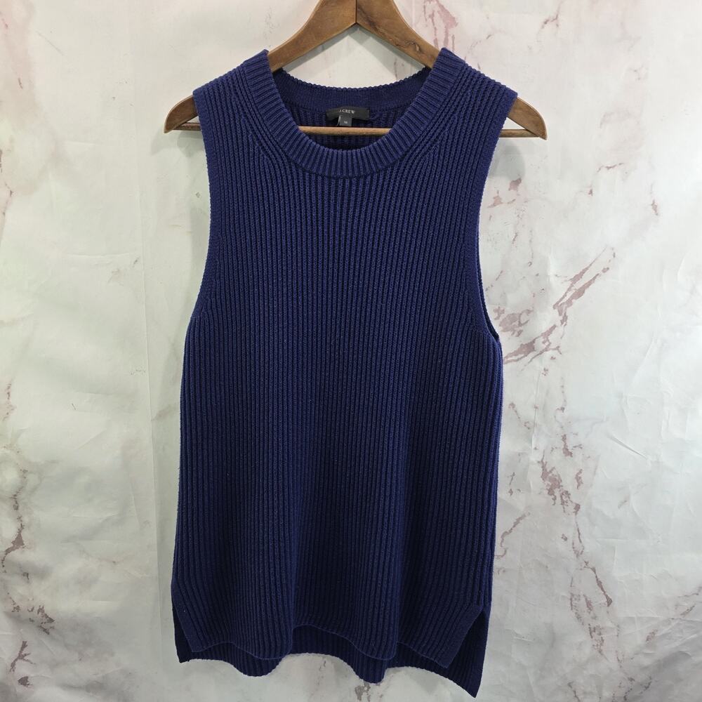 J Crew Sweater Vest Womens Medium Blue Crew Neck Cotton Wool F4132 Navy